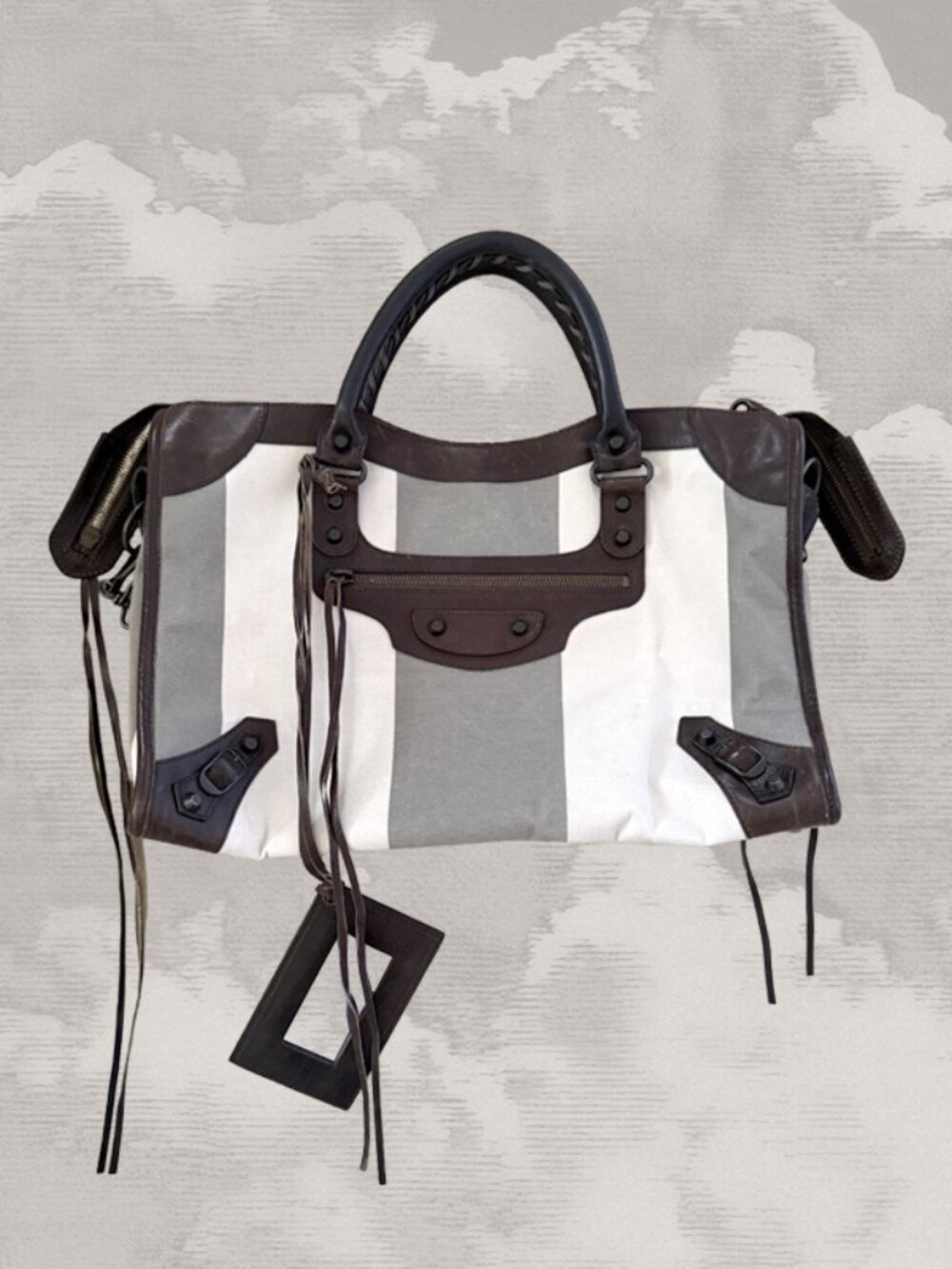 BALENCIAGA City Bag Striped Moto Leather 2-way Work Nicolas Ghesquière